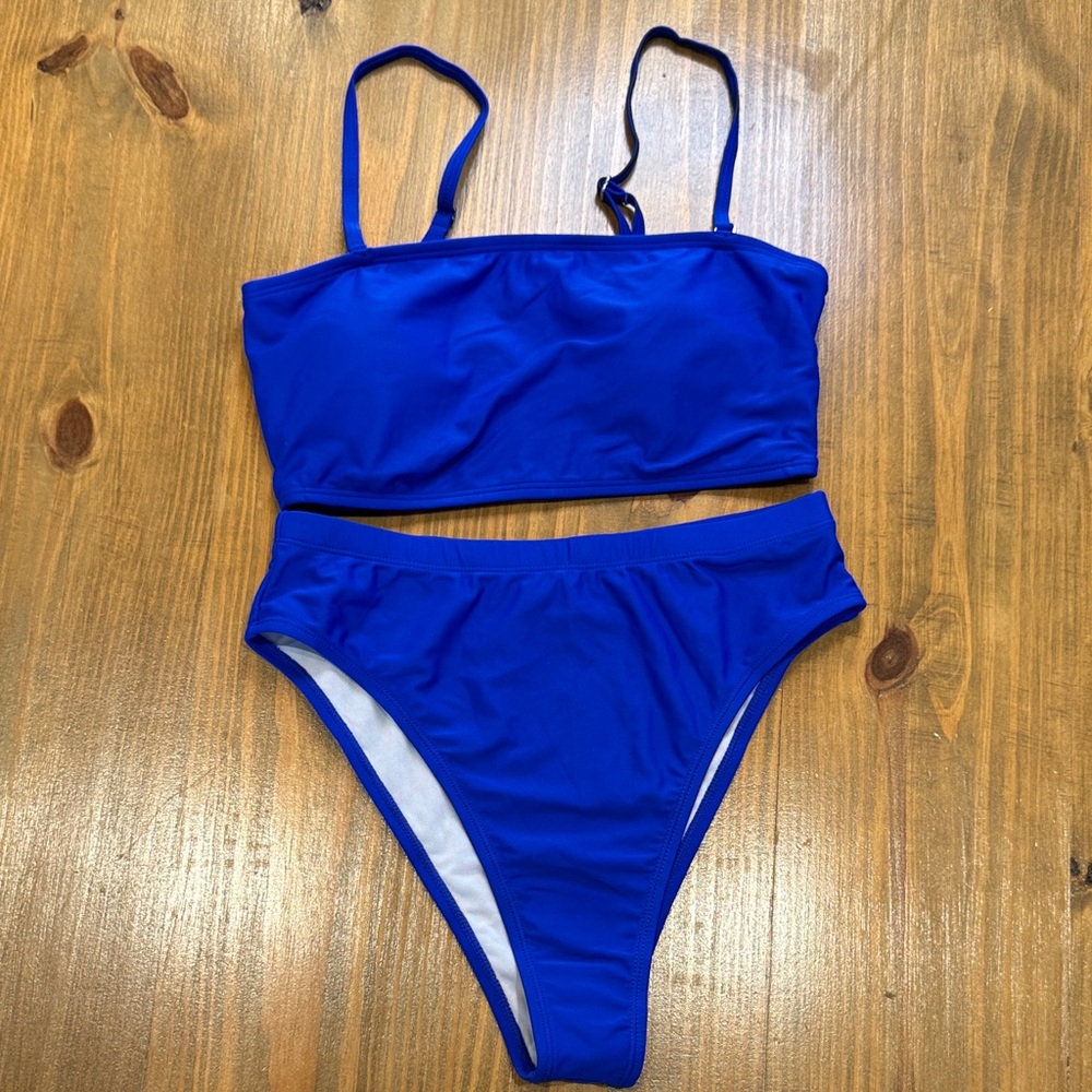Classic blue women’s two piece Bikini Set size Medium bandeau NWOT swimwear - Picture 2 of 9